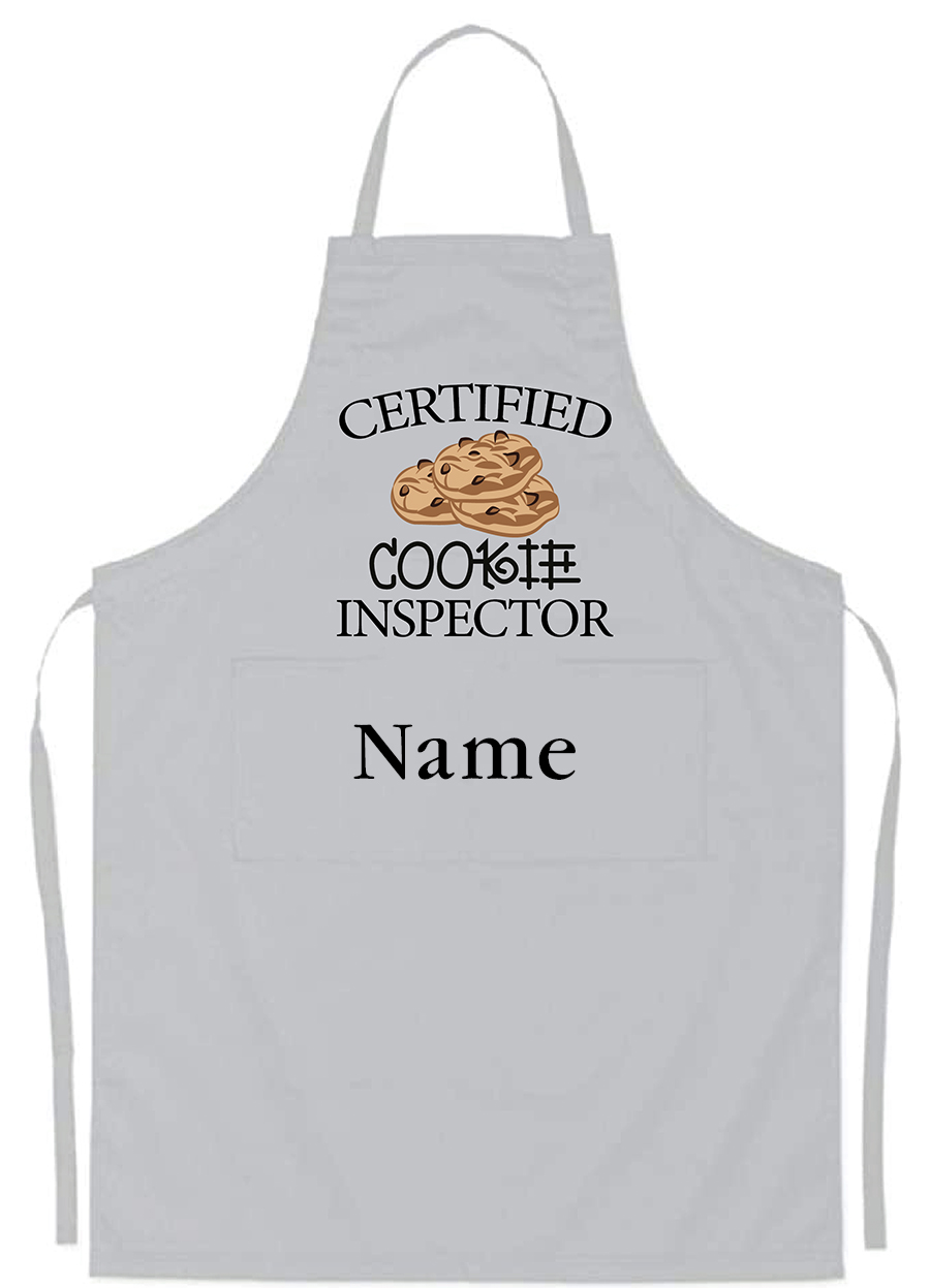 Certified Cookie Inspector Kitchen White Apron, Adjustable Apron for Cooking, Gifting